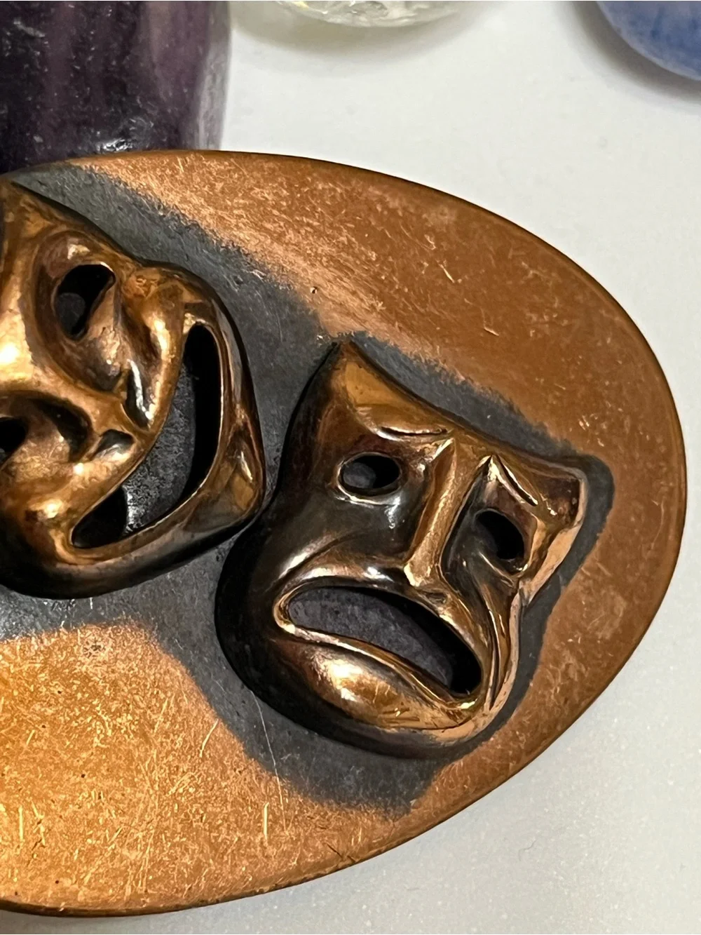 Vintage Copper Comedy Tragedy Brooch